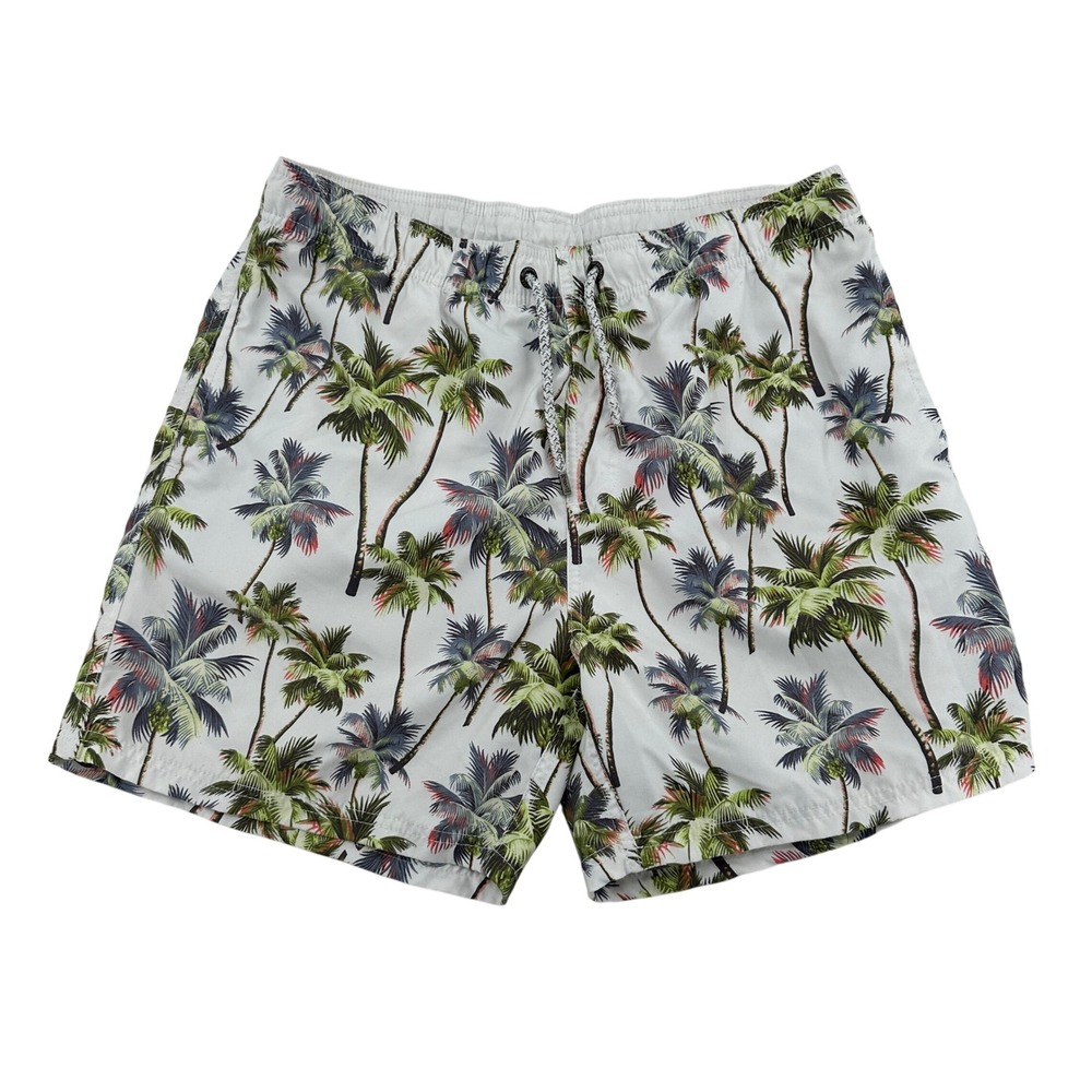 Island Haze Mens XL Swim Trunks White Tropical Palm Tree Print Board Shorts Swim